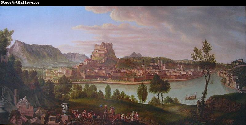 Johann Michael Sattler Ansicht von Salzburg vom Burglstein aus